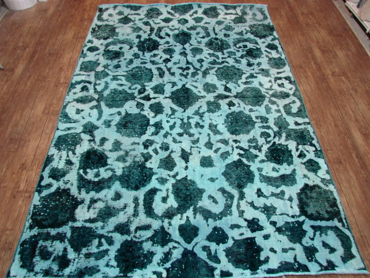 فرش وینتیج صبا دستباف ۶/۵ متری آبی تبریز نقش برجسته مدرن