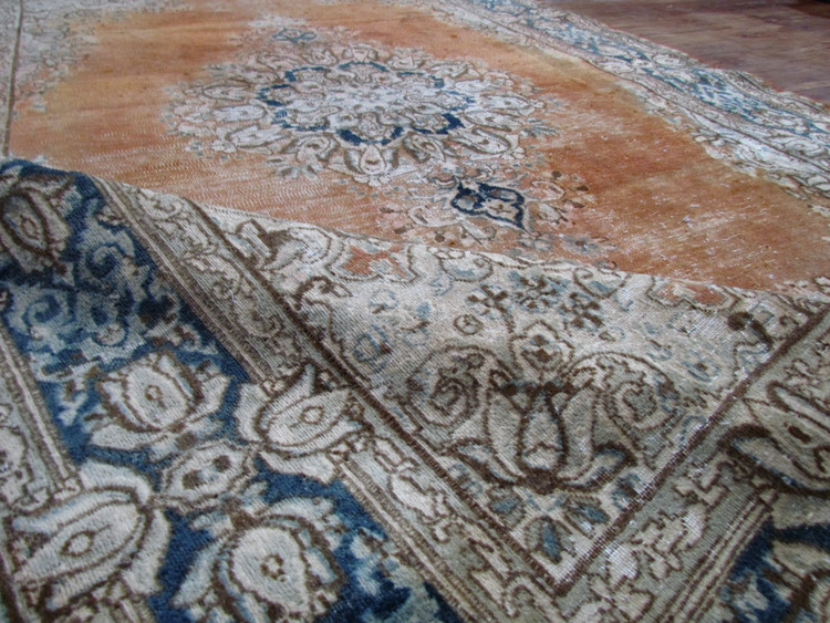 فرش دستباف صبا وینتیج ۳/۵ متری کرم نارنجی کرمان