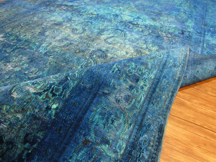 فرش دستباف وینتیج صبا ۶ متری آبی اعلا کرک و ابریشم نائین