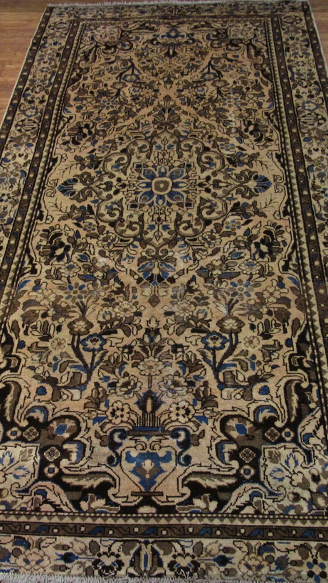 فرش وینتیج صبا دستباف ۵ متری کرم نسکافه ای همدان کناره