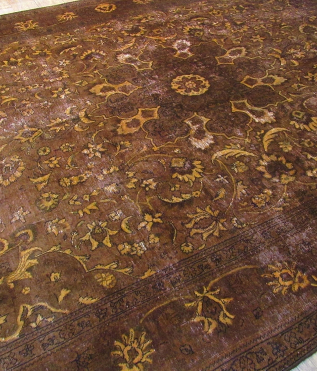 فرش دستباف وینتیج صبا ۱۲ متری نسکافه ای طلایی تبریز