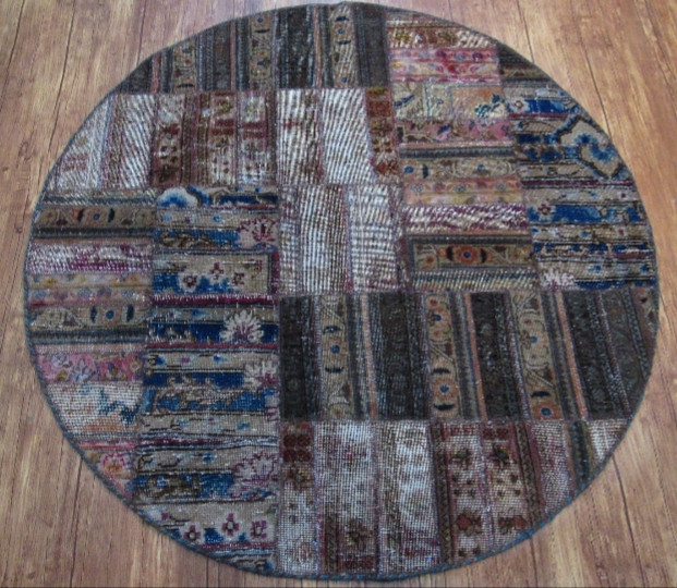 قالیچه دستباف کلاژ ۱/۸ متری دایره طوسی کرمان