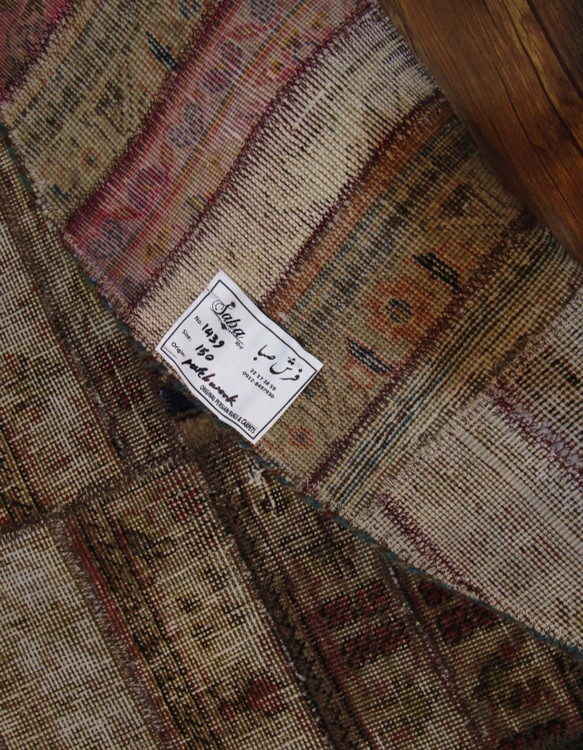 قالیچه دستباف کلاژ ۱/۸ متری دایره طوسی کرمان