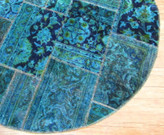 قالیچه دستباف کلاژ ۱/۸ متری دایره سبز آبی تبریز