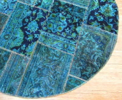 قالیچه دستباف کلاژ ۱/۸ متری دایره سبز آبی تبریز