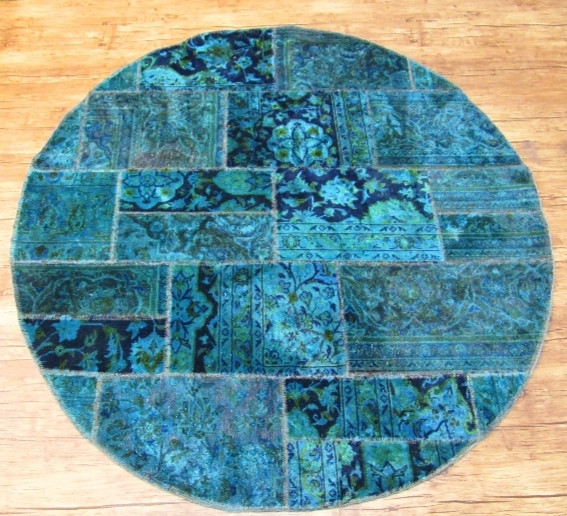 قالیچه دستباف کلاژ ۱/۸ متری دایره سبز آبی تبریز