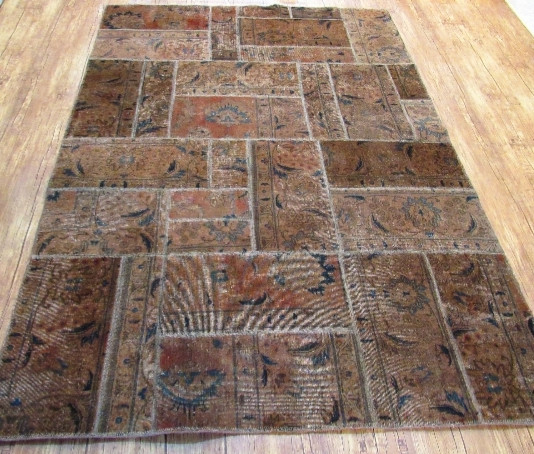 قالیچه دستباف کلاژ ۴ متری کرم نسکافه ای تبریز