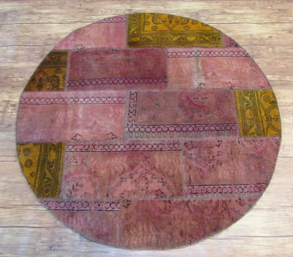 قالیچه دستباف کلاژ ۱/۲ متری دایره کرم نسکافه ای تبریز