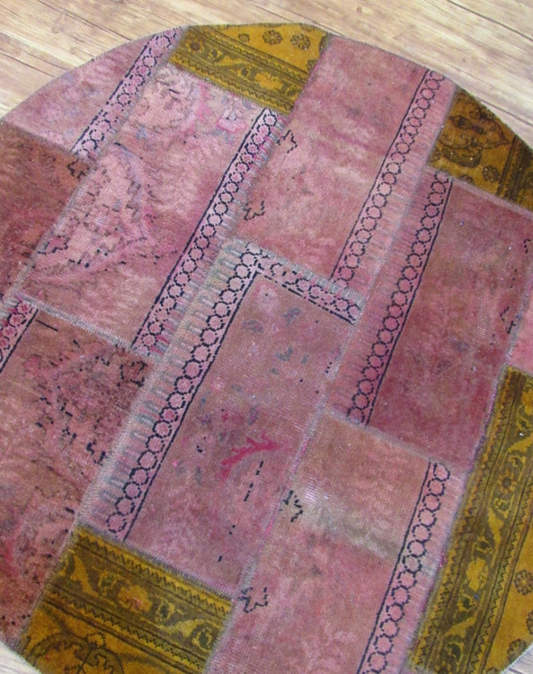 قالیچه دستباف کلاژ ۱/۲ متری دایره کرم نسکافه ای تبریز