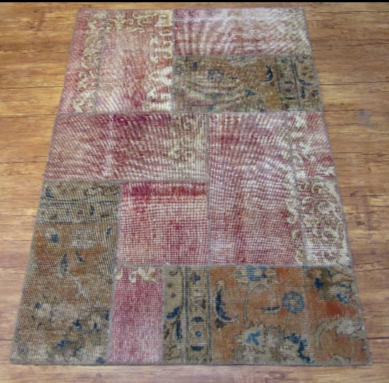 قالیچه دستباف کلاژ ۱/۶ متری کرم پیازی تبریز