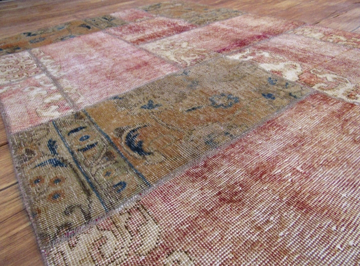 قالیچه دستباف کلاژ ۱/۶ متری کرم پیازی تبریز