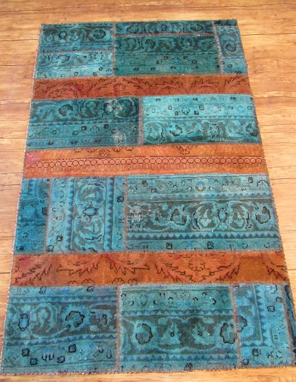 قالیچه دستباف کلاژ ۱/۵ متری سبز تبریز