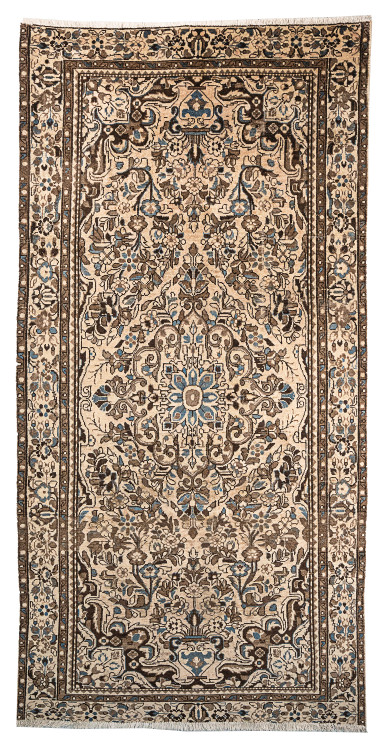 فرش وینتیج صبا دستباف ۵متری کرم نسکافه ای همدان کناره