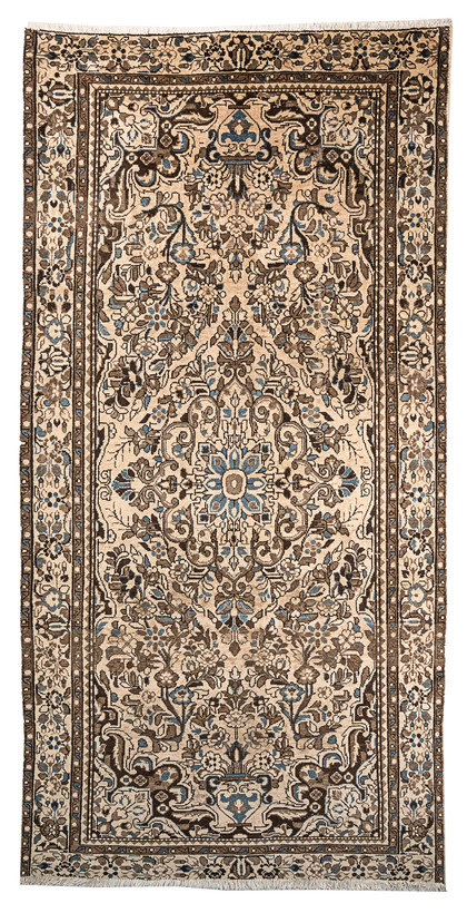 فرش وینتیج صبا دستباف ۵متری کرم نسکافه ای همدان کناره