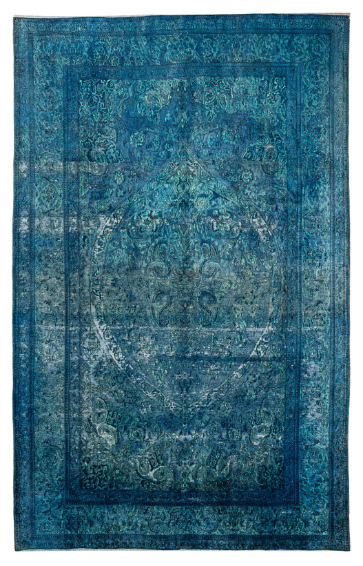 فرش وینتیج صبا دستباف ۶ متری آبی اعلا کرک و ابریشم نائین