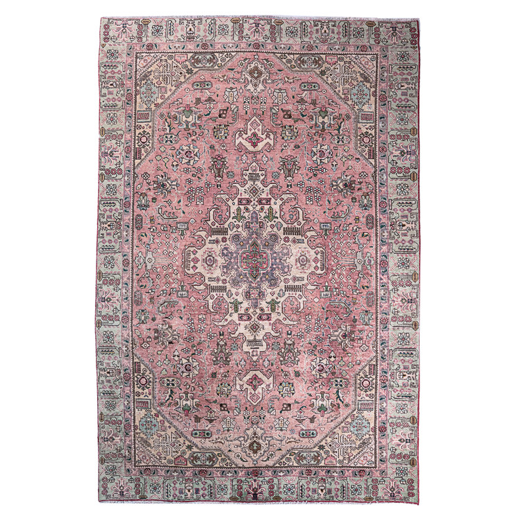 فرش وینتیج صبا دستباف ۵ متری صورتی کرم سبز تبریز