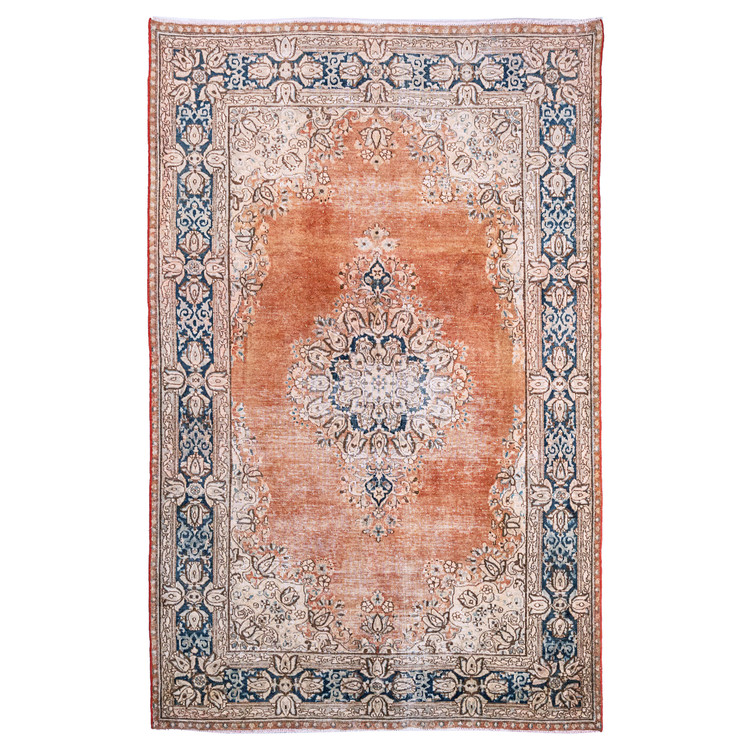 فرش وینتیج صبا دستباف ۳/۵ متری کرم نارنجی کرمان
