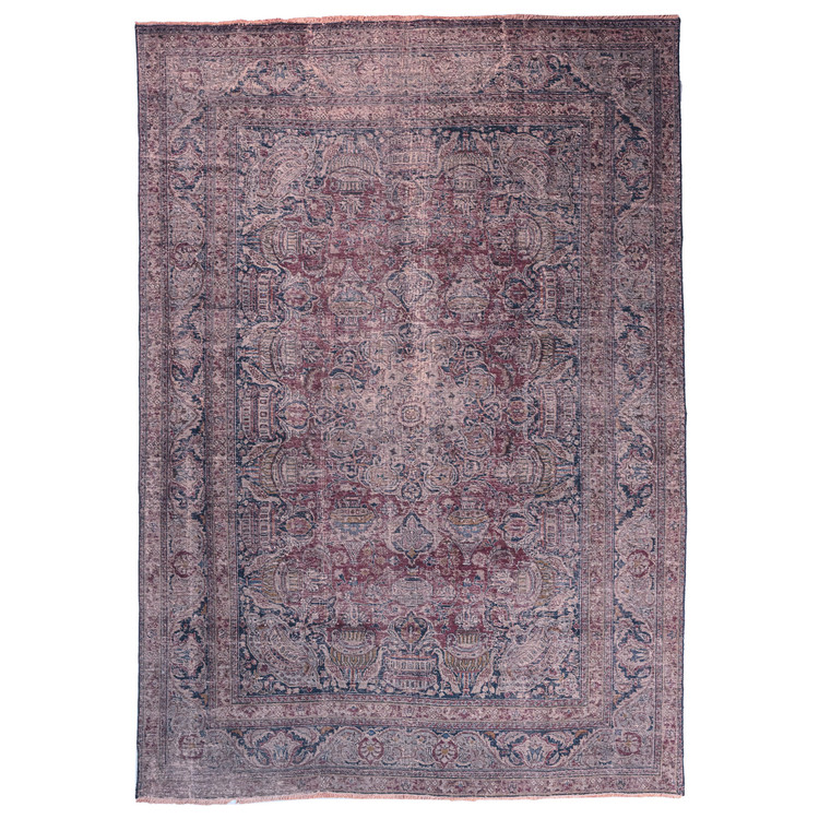 فرش وینتیج صبا دستباف ۸ متری نسکافه ای سرمه ای خراسان