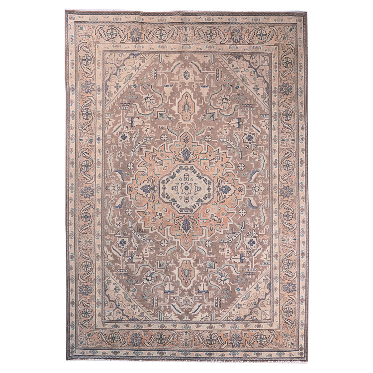 فرش وینتیج صبا دستباف ۶ متری کرم نقش هریس تبریز مدرن