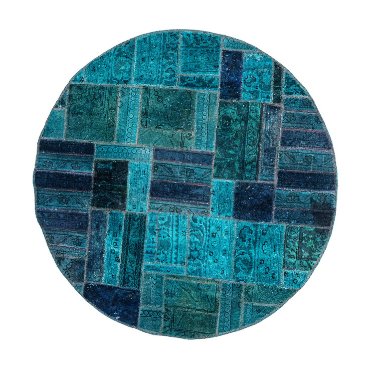 قالیچه دستباف کلاژ ۱/۸ متری دایره سبز آبی تبریز